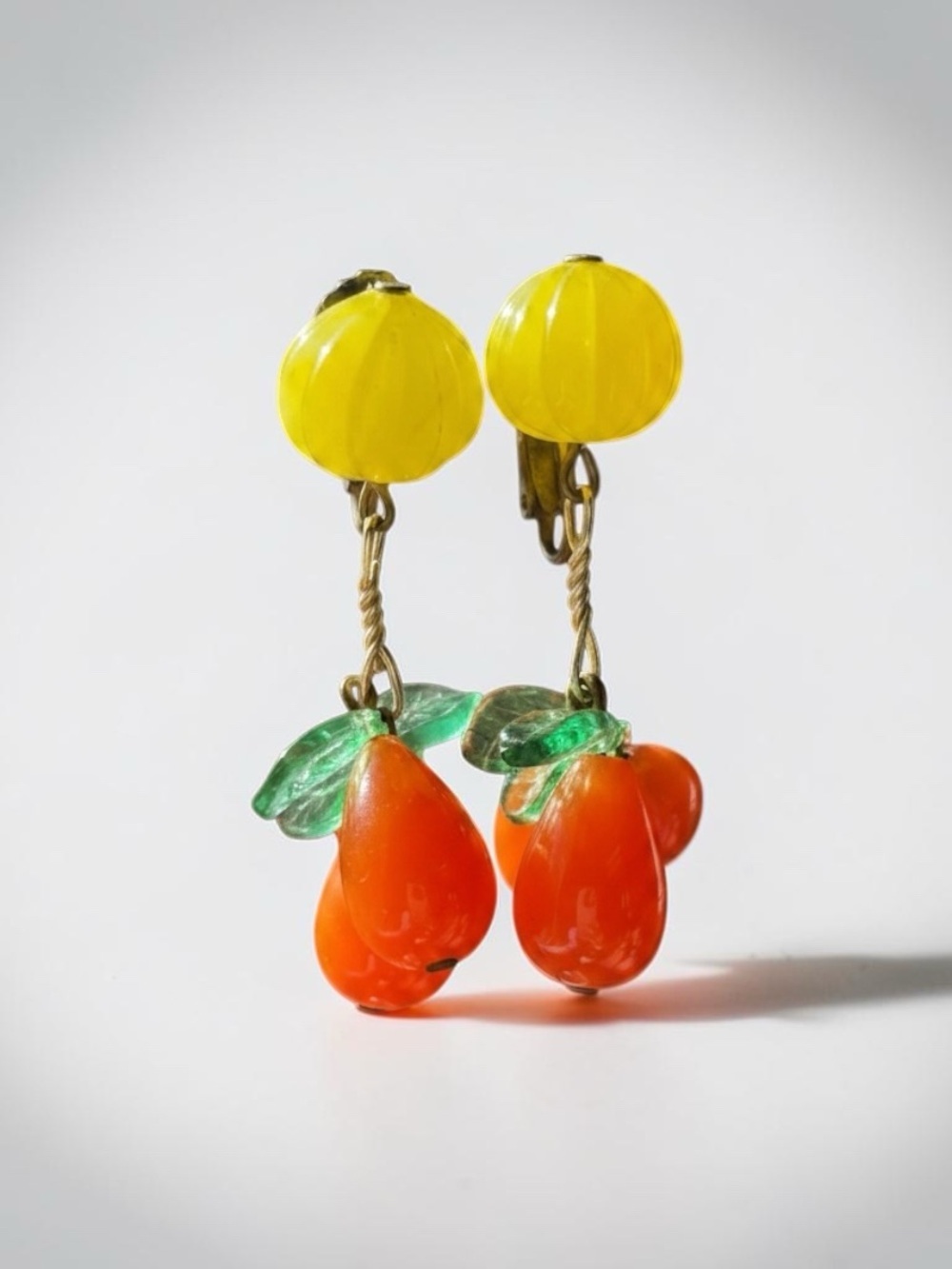 Germany Marked Fruit Drop Clip-On Earrings - Yellow & Orange Germany